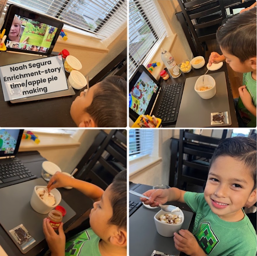 Young Compass scholar mixes apple pie ingredients in front of computer